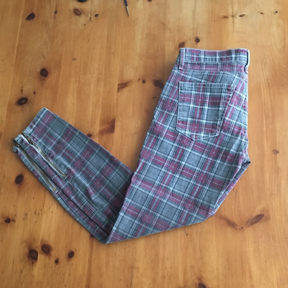 Current/Elliott plaid jeans with zips
